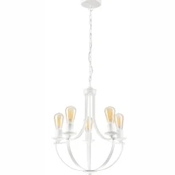 Kronleuchter Rustikal Weiß Metall Ø 45 cm 5-flammig E27