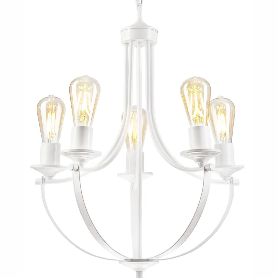 Kronleuchter Rustikal Weiß Metall Ø 45 cm 5-flammig E27