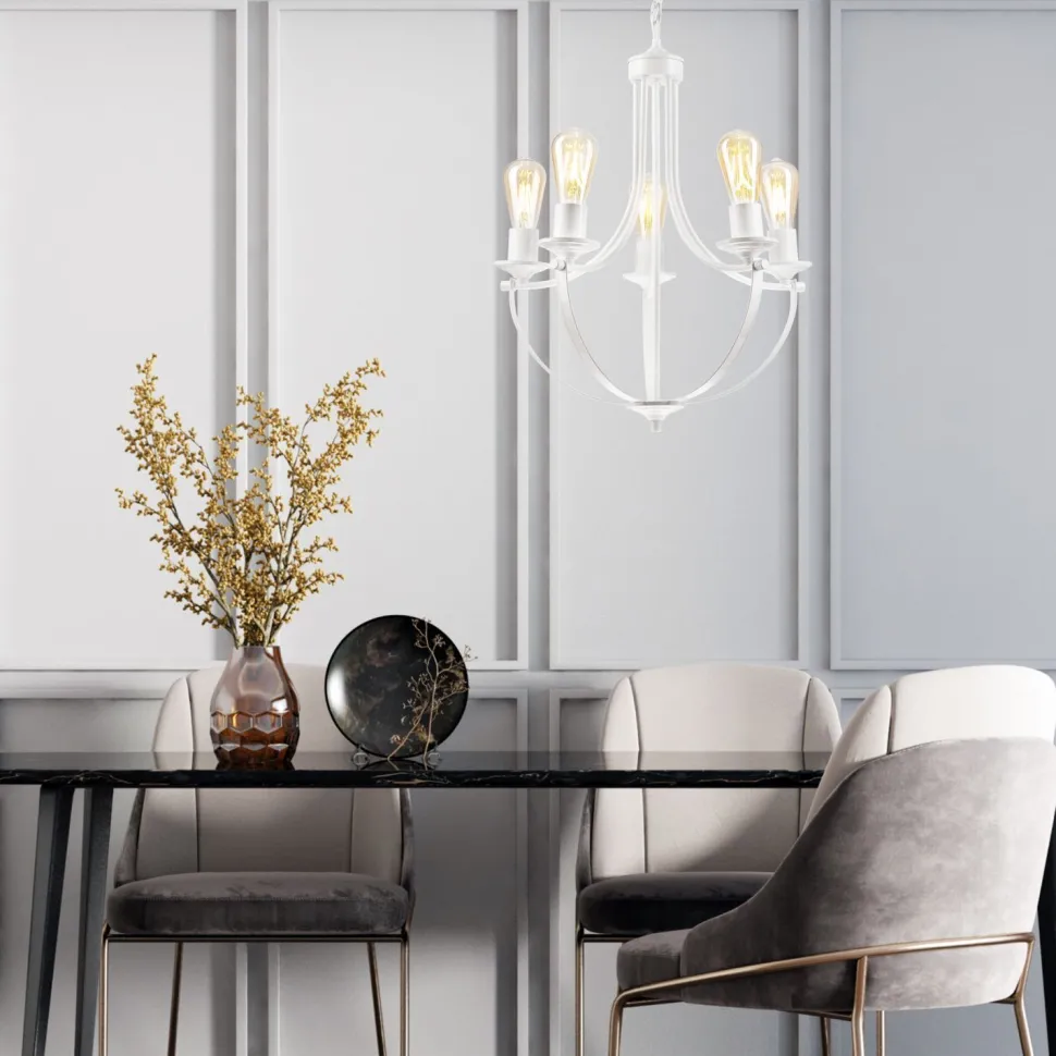 Kronleuchter Rustikal Weiß Metall Ø 45 cm 5-flammig E27