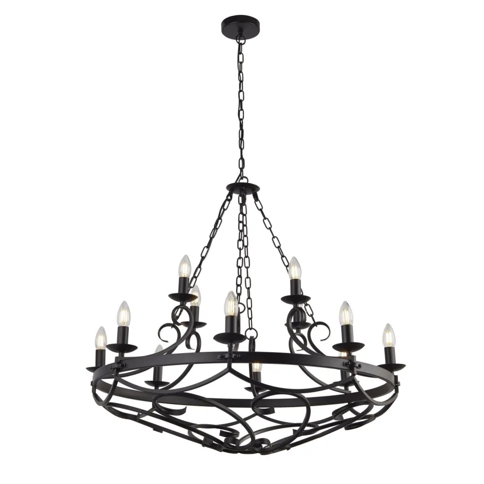 Kronleuchter Schmiedeeisen Ø 89 cm Schwarz Rustikal 12x E14