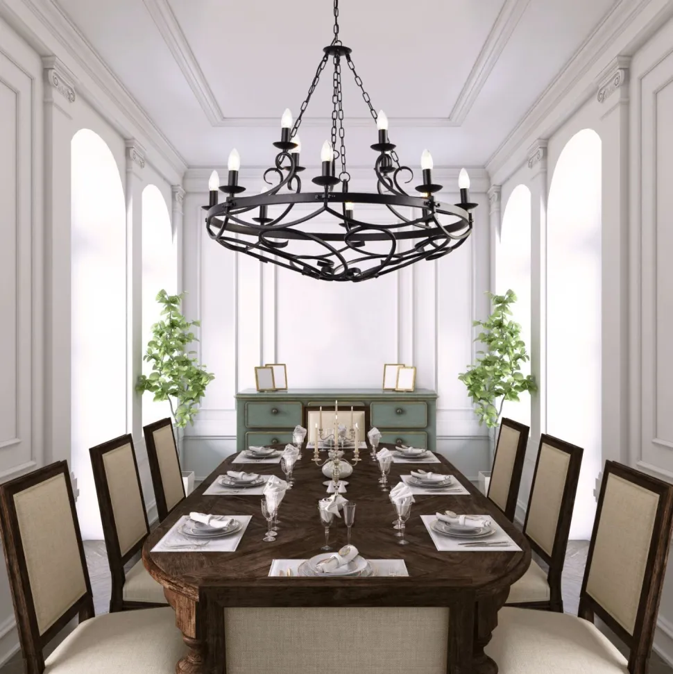 Kronleuchter Schmiedeeisen Ø 89 cm Schwarz Rustikal 12x E14