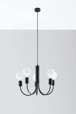 Kronleuchter Schwarz Metall 5-flammig Retro Ø 45 cm