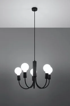 Kronleuchter Schwarz Metall 5-flammig Retro Ø 45 cm