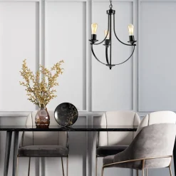 Kronleuchter Schwarz Metall Ø 42 cm 3-flammig E27 Rustikal