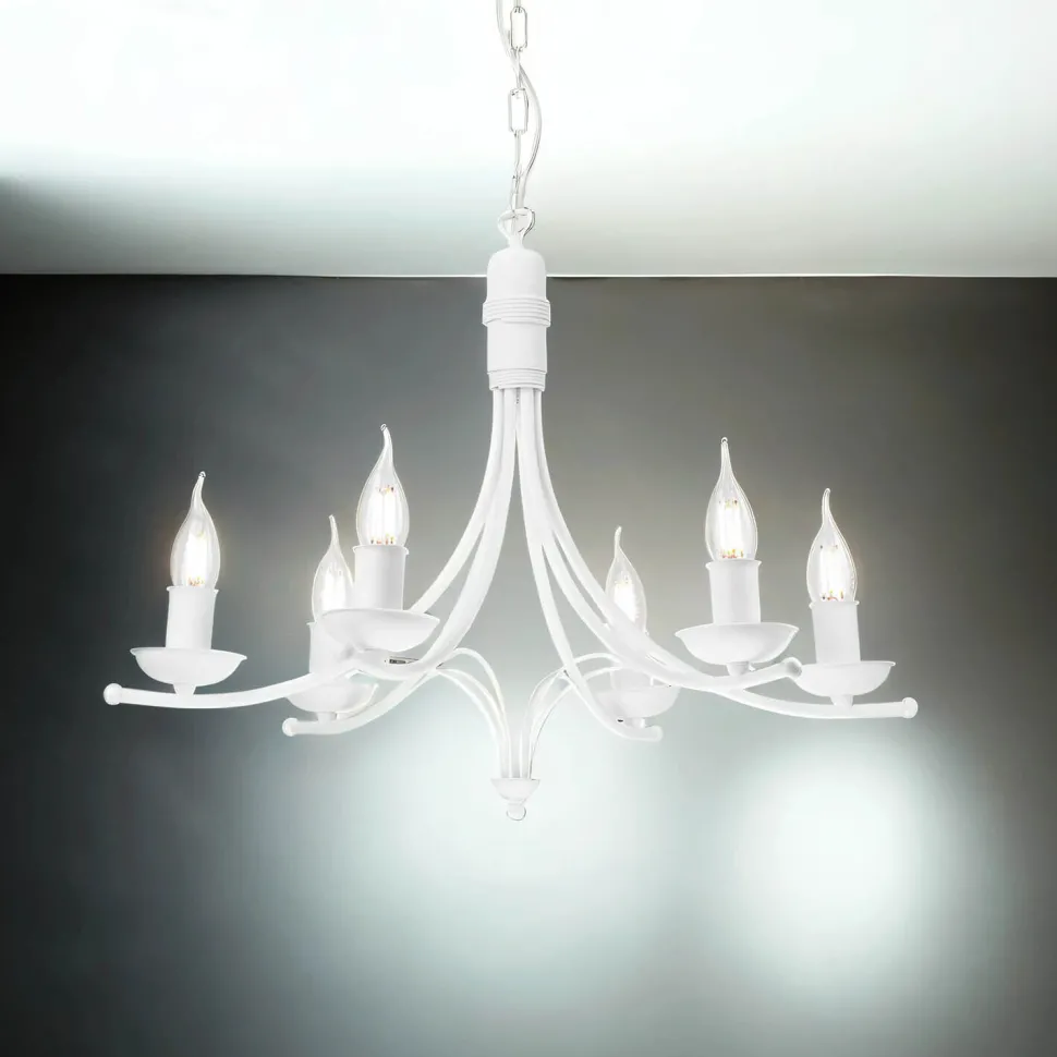 Kronleuchter Weiß Rustikal Metall Ø58cm 6-armig E14