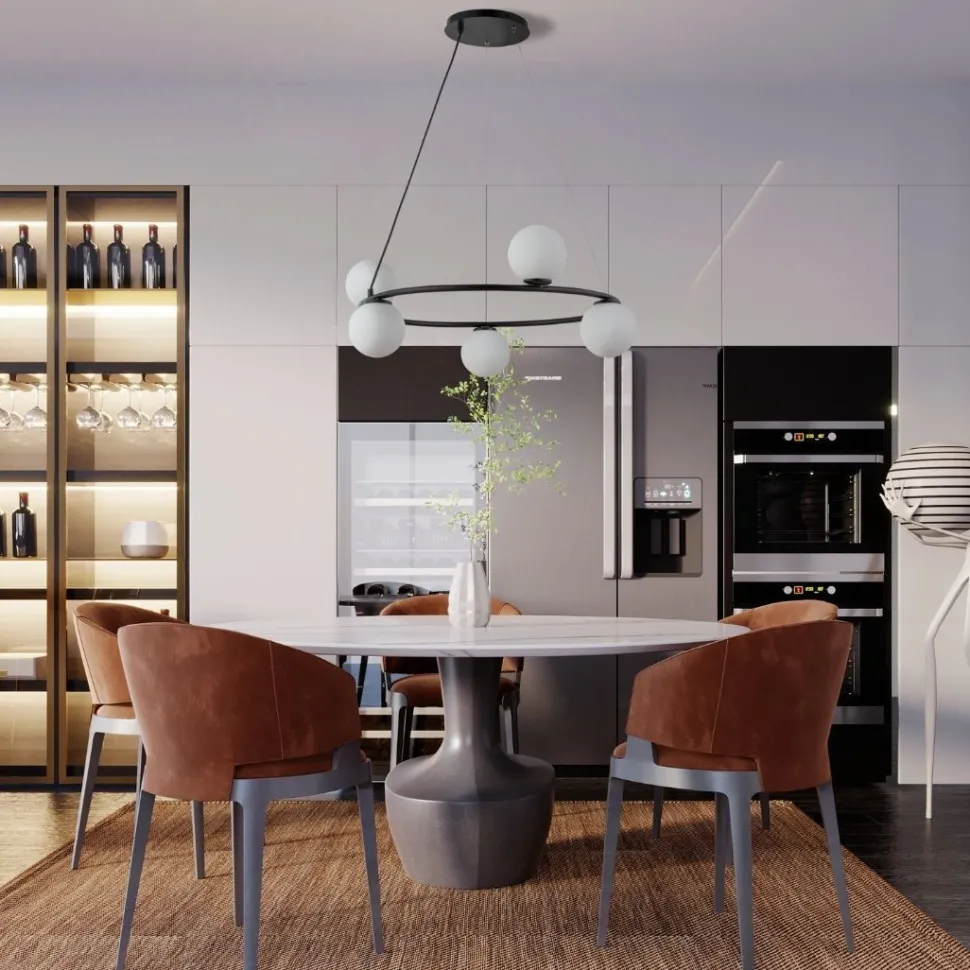 Kugel Pendelleuchte Schwarz Weiß Glas Metall G9 Ø68 cm