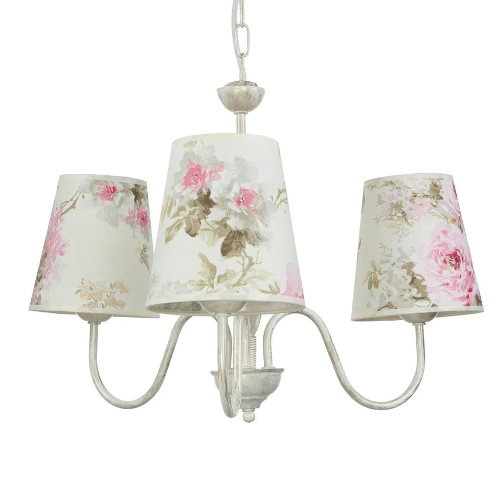 Lampe Stoff 3-flmg Landhaus Esstisch geblümt