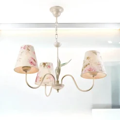 Lampe Stoff 3-flmg Landhaus Esstisch geblümt