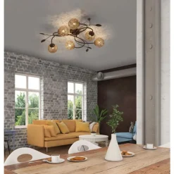 Landhaus Deckenlampe G9 L:68 cm Kugeln Gold Floral