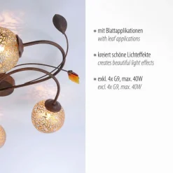 Landhaus Deckenleuchte G9 4-flammig Kugeln Gold Floral