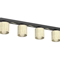 Lange Deckenlampe Rattan Metall Schwarz blendarm 70 cm