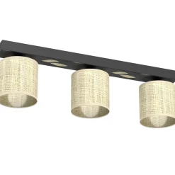 Lange Deckenleuchte Rattan Metall Schwarz E27 50 cm