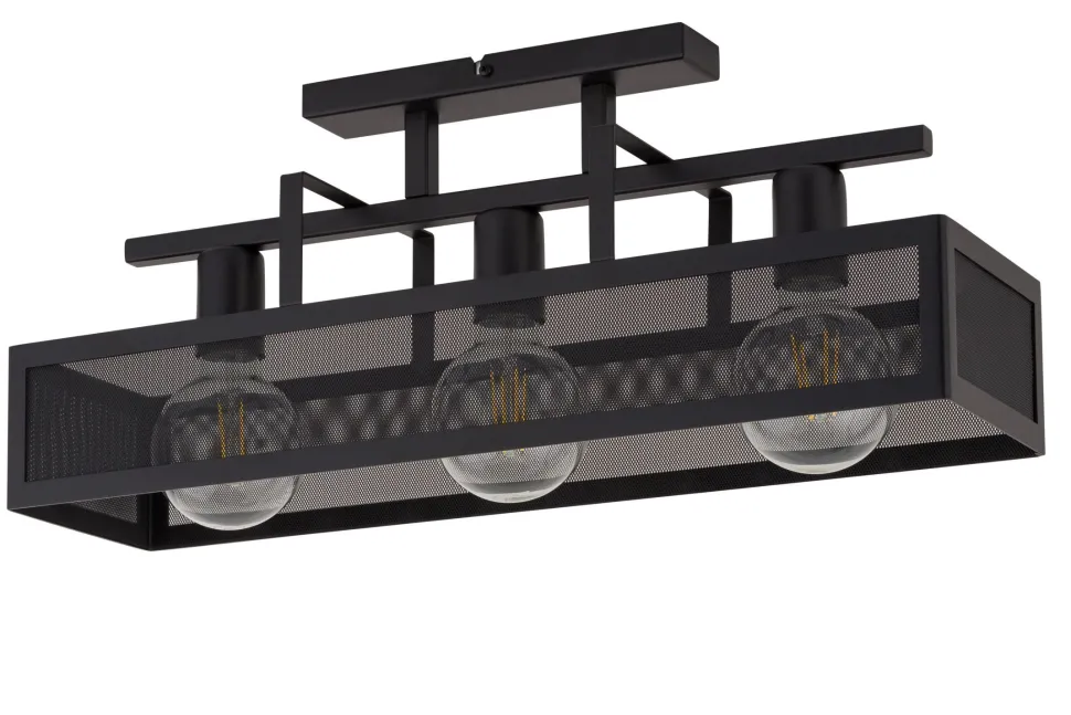 Lange Deckenleuchte Schwarz Metall 3-flammig Industrie