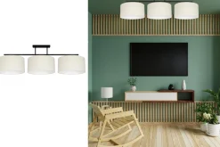 Lange Deckenleuchte Stoff Schwarz Ecru Weiß E27 100 cm