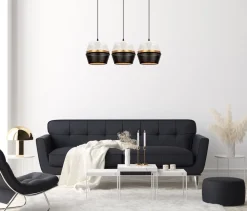 Lange Hängelampe 3-flammig Metall Schwarz Weiß Gold E27