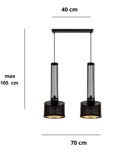 Lange Hängelampe Metall 70 cm 2-flmg E27 Schwarz Gold