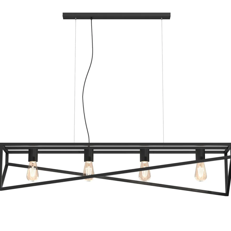 Lange Hängelampe Metall Schwarz E27 100 cm Industrial