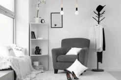 Lange Hängelampe Schwarz Holz Metall L:40 cm E27 2-flmg