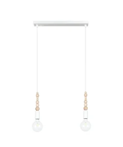 Lange Hängelampe Weiß Holz Metall L:40 cm E27 2-flmg