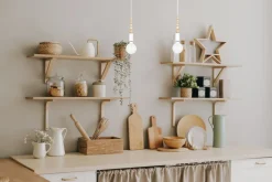 Lange Hängelampe Weiß Holz Metall L:40 cm E27 2-flmg