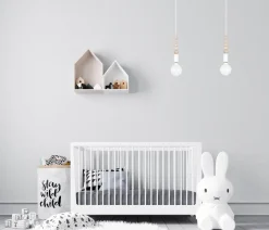 Lange Hängelampe Weiß Holz Metall L:40 cm E27 2-flmg