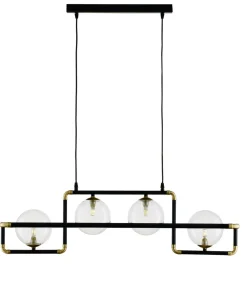 Lange Hängeleuchte Metall Glas 90 cm G9 in Schwarz Gold