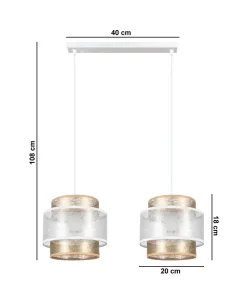 Lange Hängeleuchte Stoff Weiß Gold 48 cm E27 blendarm
