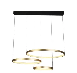 Lange LED Pendelleuchte in Schwarz Gold Ringe 112 cm