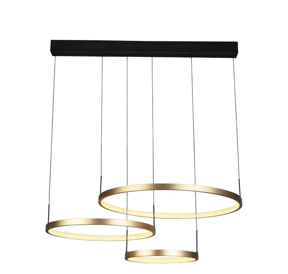 Lange LED Pendelleuchte in Schwarz Gold Ringe 112 cm