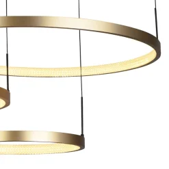Lange LED Pendelleuchte in Schwarz Gold Ringe 112 cm