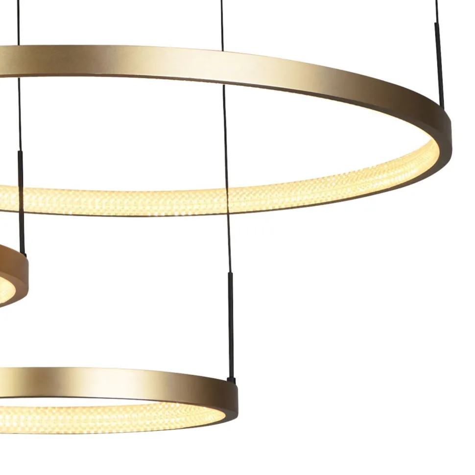 Lange LED Pendelleuchte in Schwarz Gold Ringe 112 cm