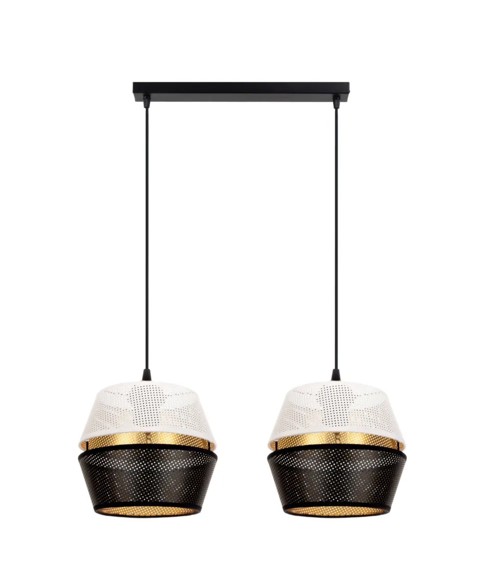 Lange Pendelleuchte 2-flammig Metall Schwarz Weiß Gold