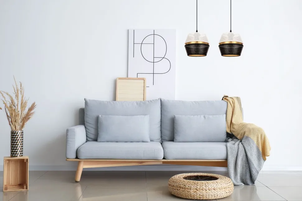 Lange Pendelleuchte 2-flammig Metall Schwarz Weiß Gold