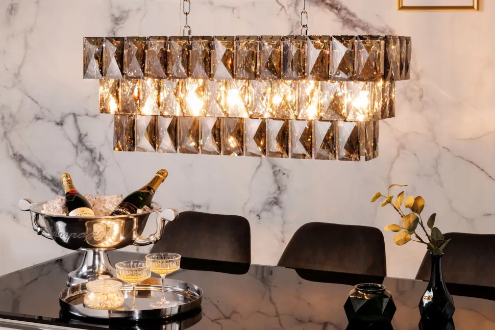 Lange Pendelleuchte Glas Metall 88 cm E14 Modern