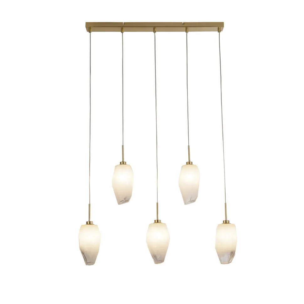 Lange Pendelleuchte Glas Metall 78 cm in Messing Weiß