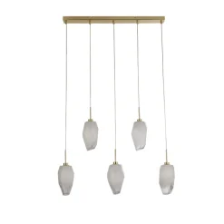 Lange Pendelleuchte Glas Metall 78 cm in Messing Weiß