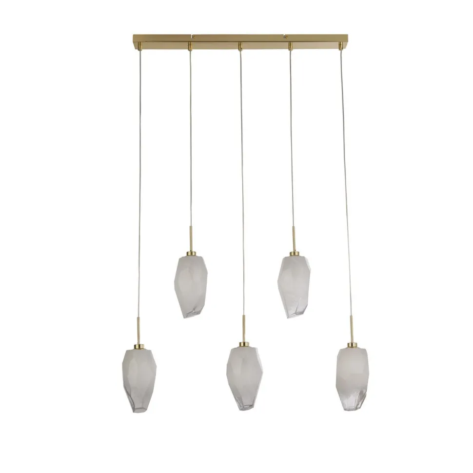 Lange Pendelleuchte Glas Metall 78 cm in Messing Weiß