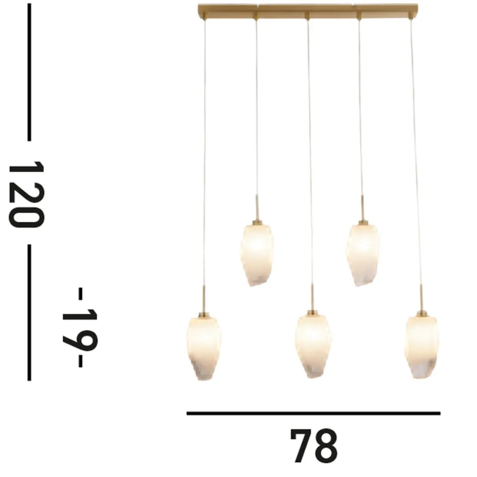 Lange Pendelleuchte Glas Metall 78 cm in Messing Weiß