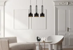 Lange Pendelleuchte Metall 70 cm 3-flmg Schwarz Gold