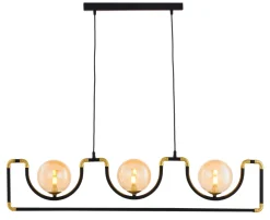 Lange Pendelleuchte Metall Glas Schwarz Bernstein 102 cm