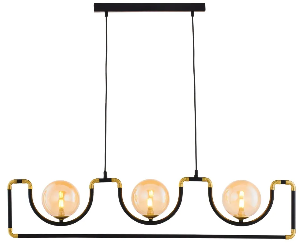 Lange Pendelleuchte Metall Glas Schwarz Bernstein 102 cm