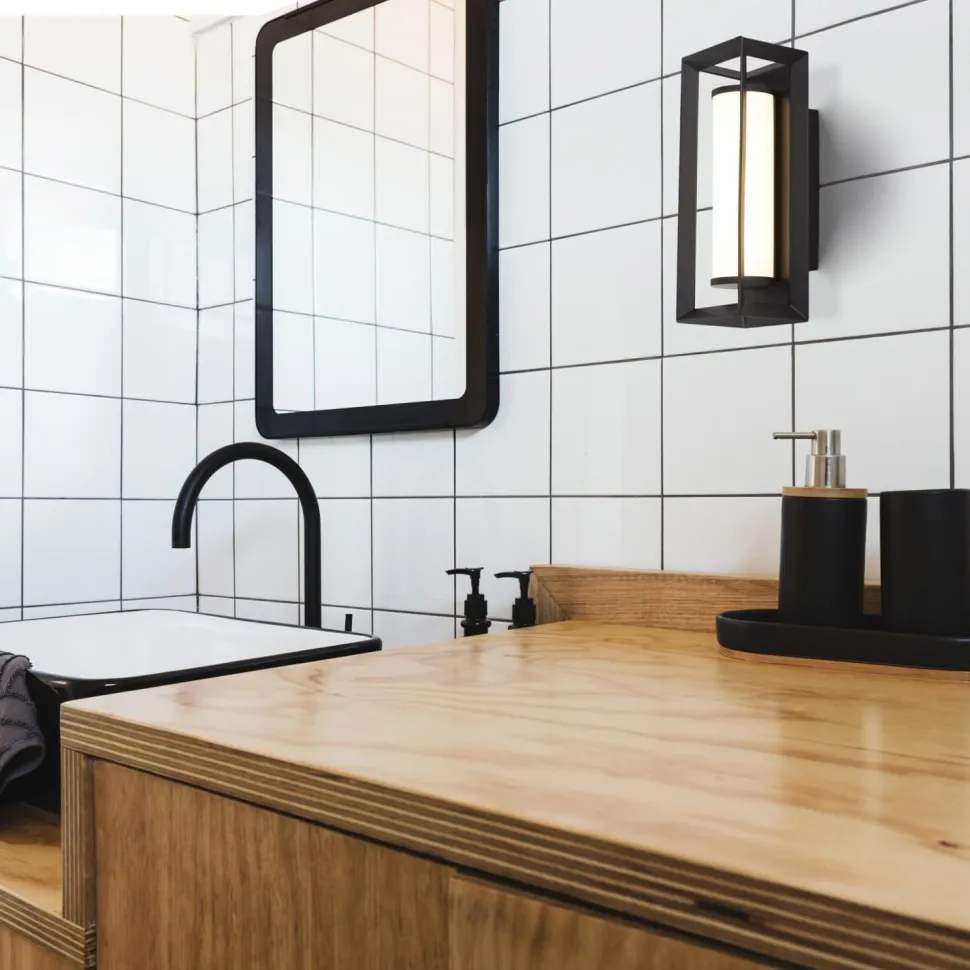 LED Badlampe Wand IP44 Schwarz Weiß H: 20 cm blendarm