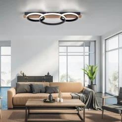 LED Deckenlampe Holz Metall Natur Schwarz 68 cm 3000 K