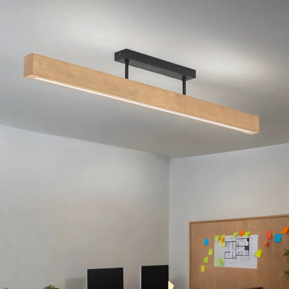 LED Deckenlampe Holz Metall 96 cm lang H: 16,5 cm 3000 K