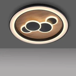 LED Deckenlampe rund Holz Schwarz Serienschalter 3000 K