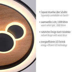 LED Deckenlampe rund Holz Schwarz Serienschalter 3000 K