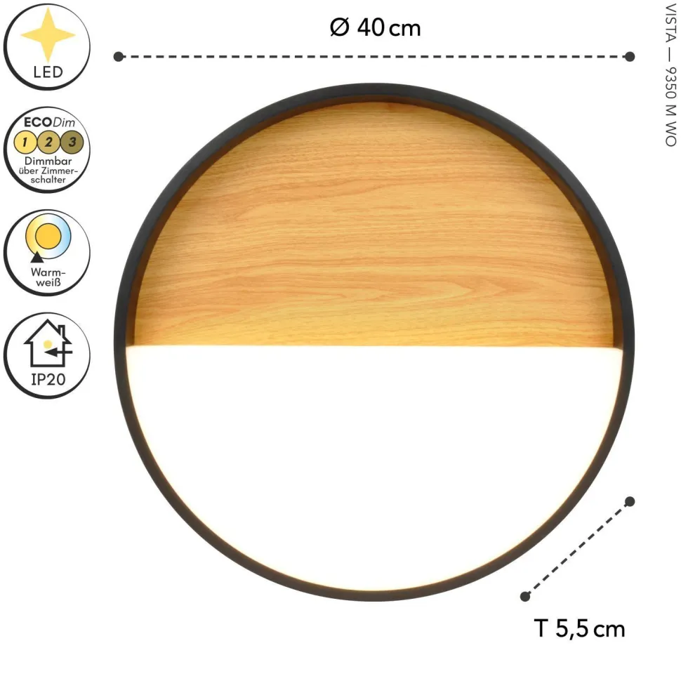 LED Deckenlampe Schwarz Natur Ø40 cm 2350 lm dimmbar