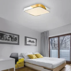 LED Deckenleuchte Holz L:32 cm Weiß Natur 3000 K