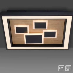 LED Deckenleuchte Holz Schwarz Serienschalter L:48 cm