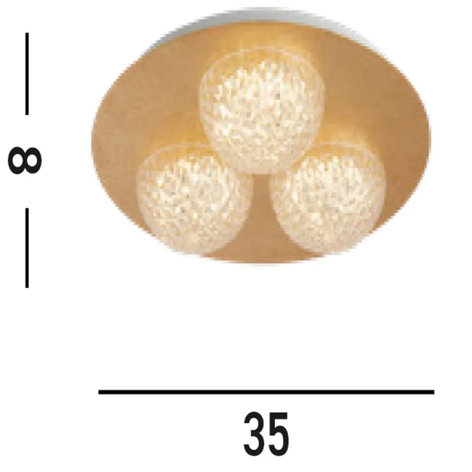 LED Einbaustrahler in Gold Metall Ø35 cm 6 W 3-flammig